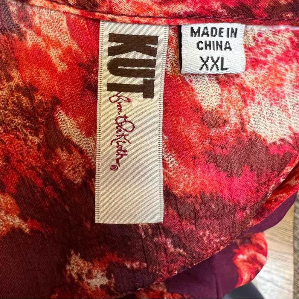 Kut From The Kloth Size XXL Sheer Floral Blouse Red Balloon Sleeve Peasant Top - Picture 8 of 10